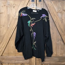 Vintage Connections Black Sequin Floral Sweater Beaded Embellished 90s Oversized