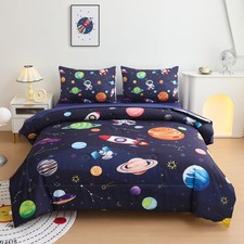 Boys Full Size Bedding Set Space Bedding 5 Piece Comforter Set Full, Roc