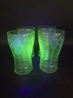 Anchor Hocking Cameo 4 PC VTG Uranium Flat Juice Glass Tumbler 5 1/4” Tall 11 OZ