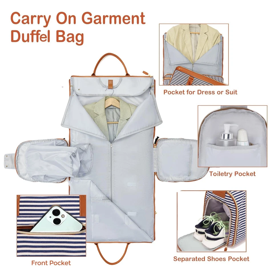 Bolsa de vestuário para viagem, bolsa de viagem listrada de lona grande para mulheres homens, Waterp... - Imagem 3 de 4