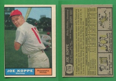 1961 Topps Baseball ~~~ JOE KOPPE ~~~ No. 179 ~~~ Free S/H ~~/