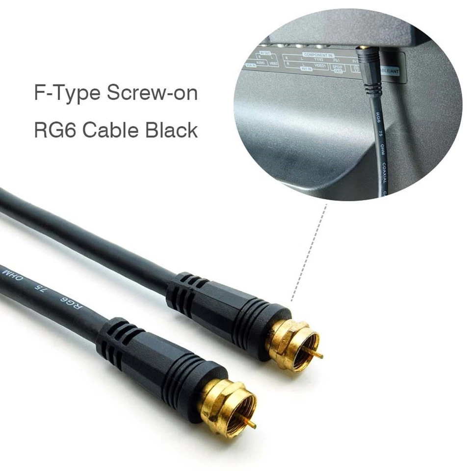12FT F Type Male to Male Screw On RG6 Coaxial Cable TV Antenna Satellite Gold - Image 4 of 4