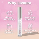Clear plastic jar of Shimmer Lip Gloss pH activated with silver lid, labeled with red, white, and gold text and icons.