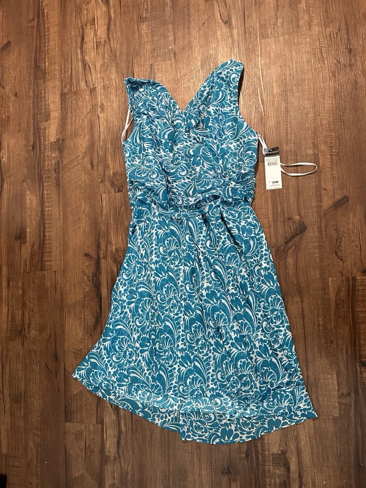 Vestido floral de seda vintage para mujer Donna Ricco New York años 90 nuevo con etiquetas talla 24W Foto 3 de 4