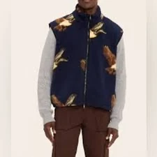 Woolrich x Target Duck Print Fleece Vest Navy Sherpa Zip Front Men’s Large