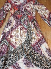 Women's M/L Leopard -Paisley Print Long Sleeves Dress Rayon Festival Peasant