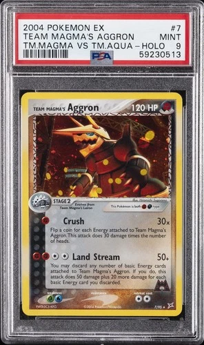 2004 POKEMON EX TEAM MAGMA VS TEAM AQUA #7 TEAM MAGMA'S AGGRON-HOLO PSA 9