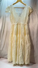 Urban Outfitters Yellow Midi Dress Size S Embroidered Lined Broderie Anglais