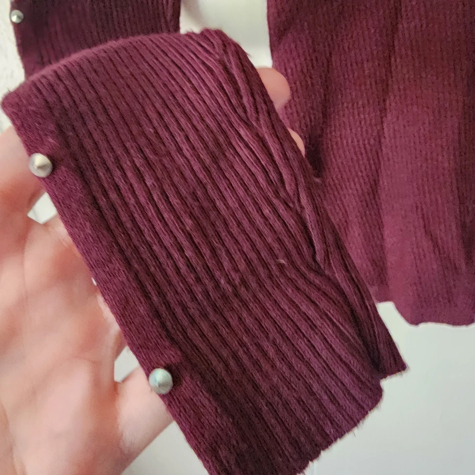 Vintage Guess Y2K Ribbed Maroon Top Small Scoop Neck Studded Long Sleeve - Image 2 of 4