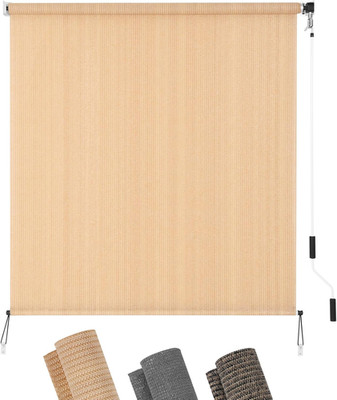 Walnut Cordless Patio Shades, 6' x 6' UV Protection Outdoor Roller Blind