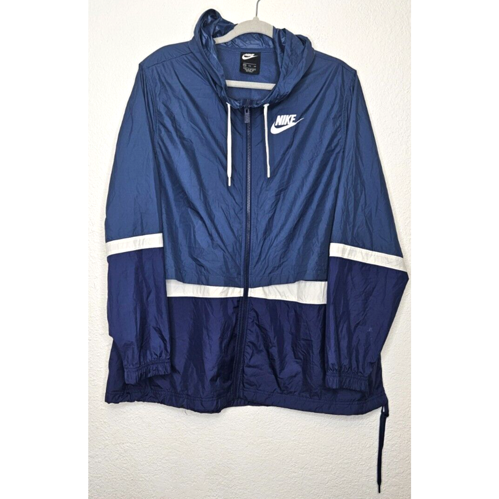 SACAI X NIKE Giacca a vento uomo Nike XXL blu bianco con cappuccio zip intera corsa attiva outdoor