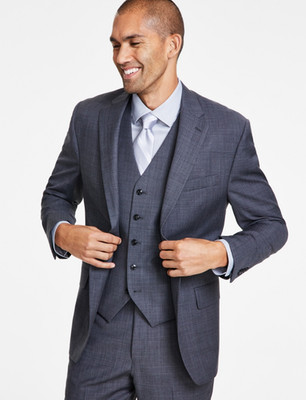 Michael Kors Men Classic Fit Wool Blend Stretch Solid Suit Jacket Gray Size 44R