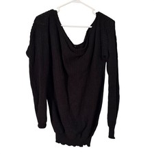 Boohoo Women's Sz Large Off Shoulder Sweater Black Knitted Slouchy Oversized Rib