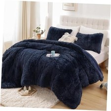Fluffy Comforter Set, Faux Fur Comforter Set Size, Luxury Queen Navy Blue