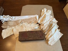 Antique Vintage 1900  s Wooden Glove Box with 8 Pair of Vintage Gloves Misc.