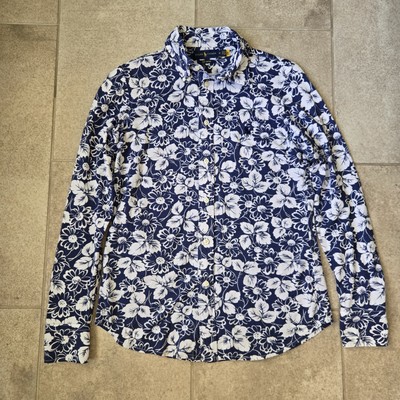 Polo Ralph Lauren Knit Oxford Heidi Floral Women's Button Up Shirt Blue Size M