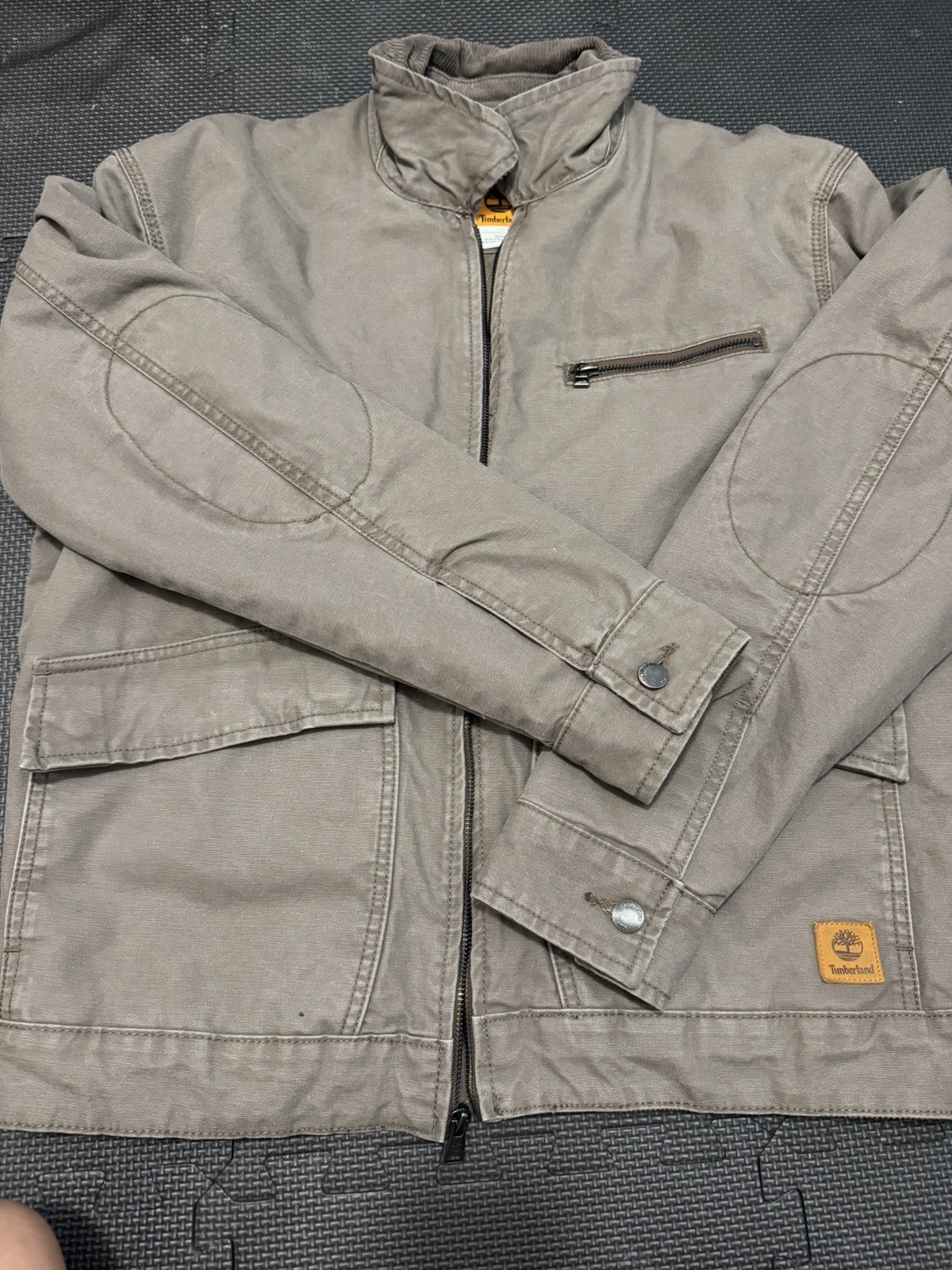 Timberland Men's Gray Full Zip Stand-Up Collar Jacket Logo Cotton Size M