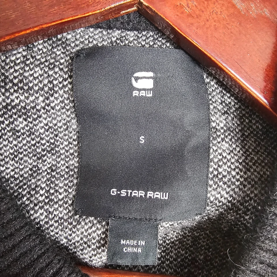 G STAR RAW 毛衣女式 S 黑色白色羊毛提花针织格子学术标志 — 第 3/4 张图片