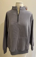Anrabess Women’s 1/4 Zip Sweatshirt Sz Small Grey Front Pouch/Pocket Soft NWT