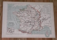 1878 ORIGINAL ANTIQUE MAP OF FRANCE / MAP OF MINERAL WATERS SOURCES SPRINGS