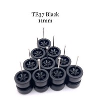 5x Black Te37 Real Rider Wheels w/ Rubber Tires Sets for 1/64 Scale Cars