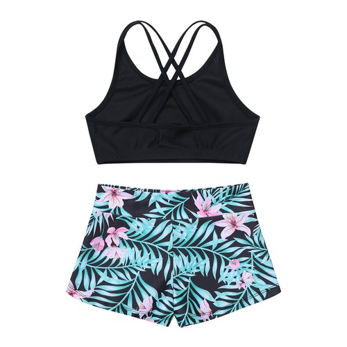 Girls Kids Two Piece Tankini Swimsuit Bathing Suit Tank Top with Boyshorts Set - Picture 8 of 46