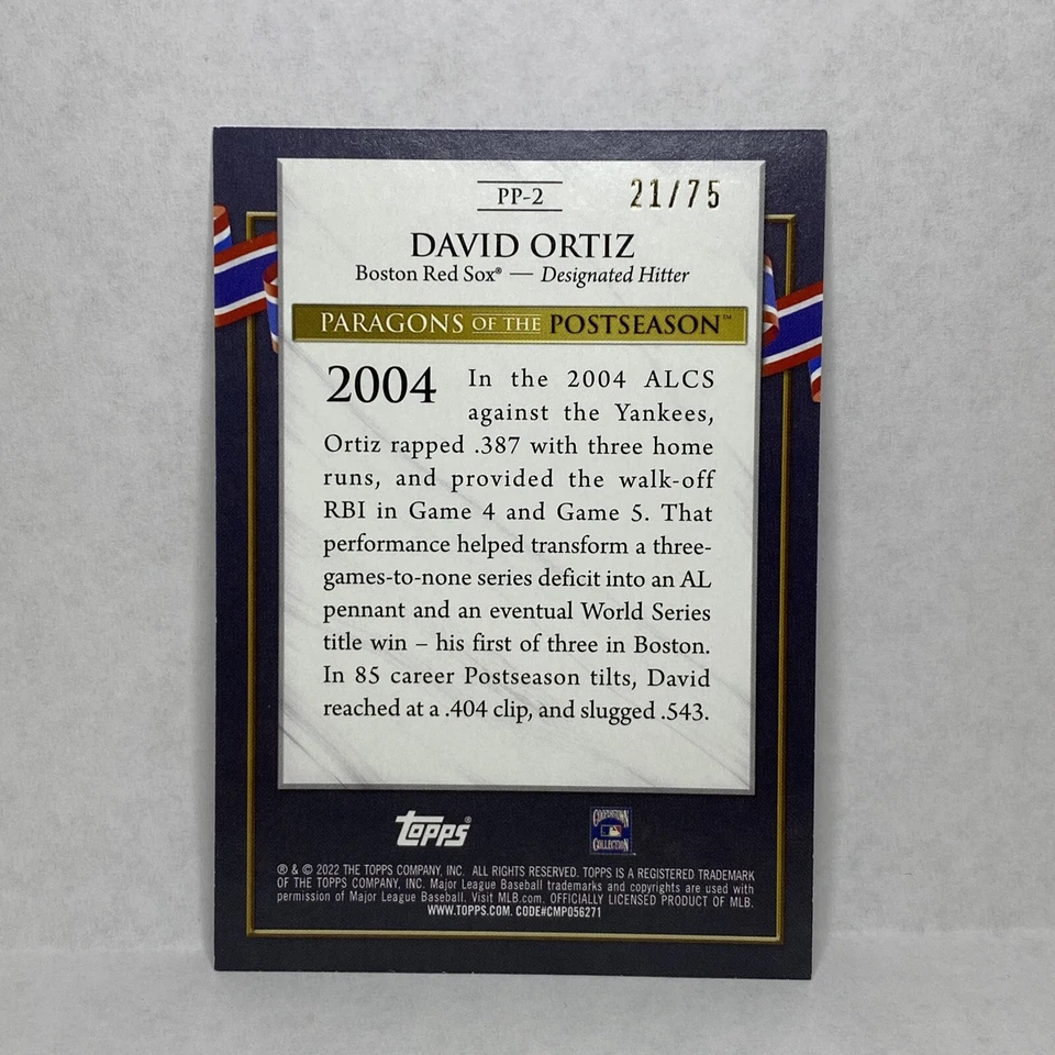 2022 TOPPS UPDATE PARAGONS POSTSEASON GOLD 21/75 PARALLEL DAVID ORTIZ Red Socks - Image 2 of 3