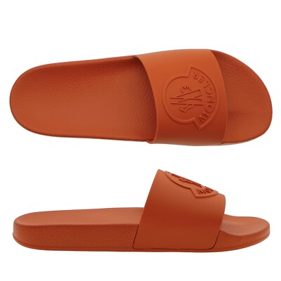 Moncler Basil Slides Orange Rubber Size 45 / 12 US New