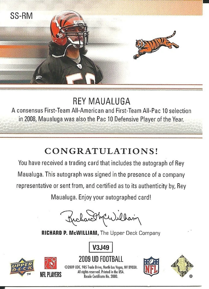 Rey Maualuga 2009 Upper Deck Signature Shots Signed Auto SS-RM Bengals - Image 2 of 2
