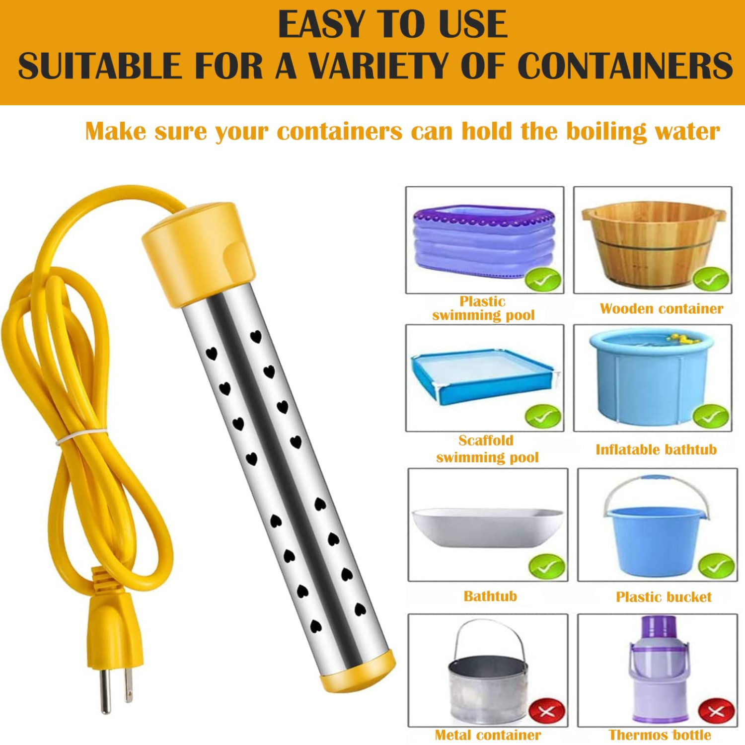 Pool Water Heater above Ground, 1500W Portable Thermostat Auto Shutoff