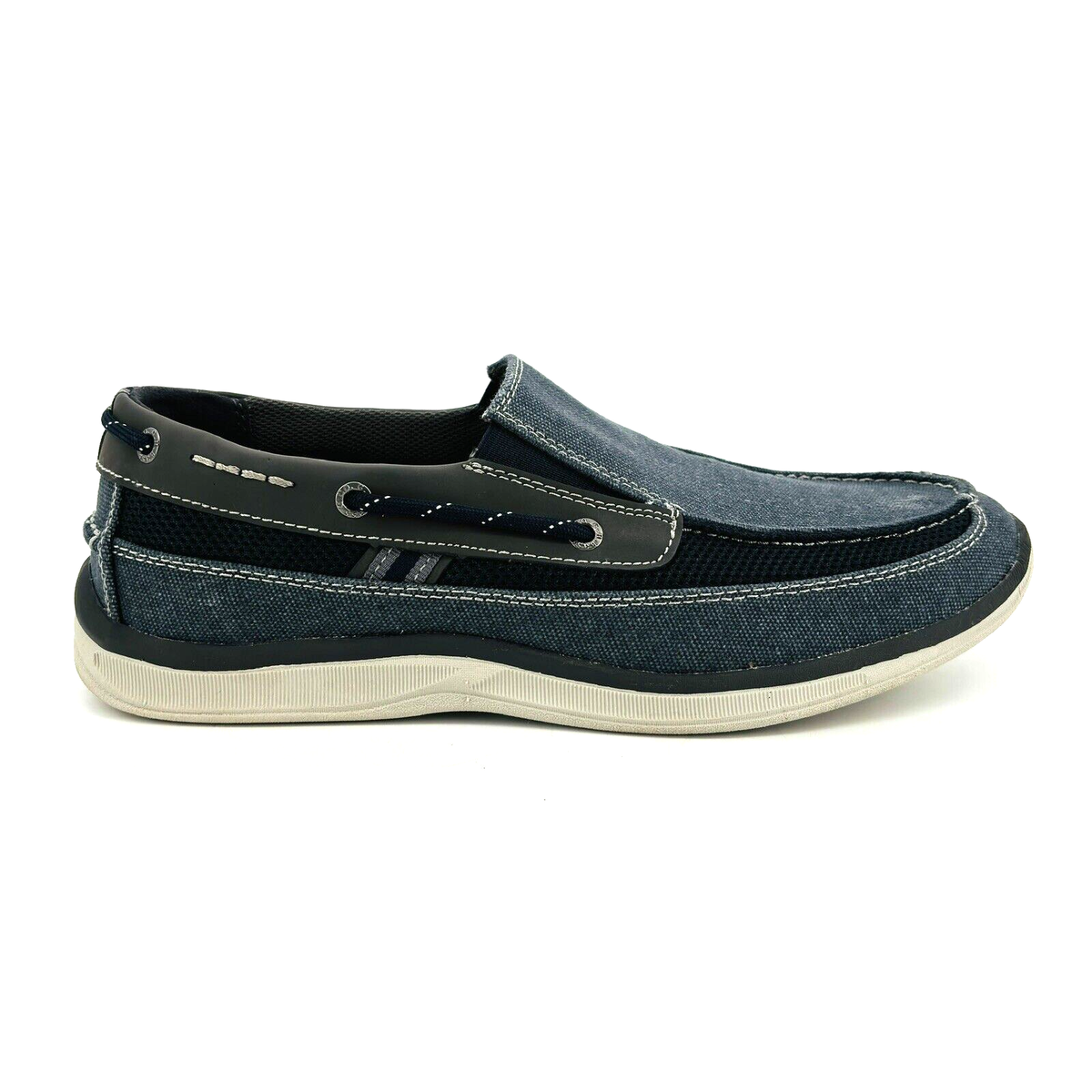 Mens 9.5 M GH Bass Shoes Blue Fabric Gray Leather Boat Deck 