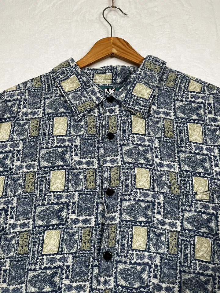 Рубашка мужская Big Dogs XL синяя гавайская для лагеря с коротким рукавом цветочный узор рыба пляж - Изображение 3 из 4