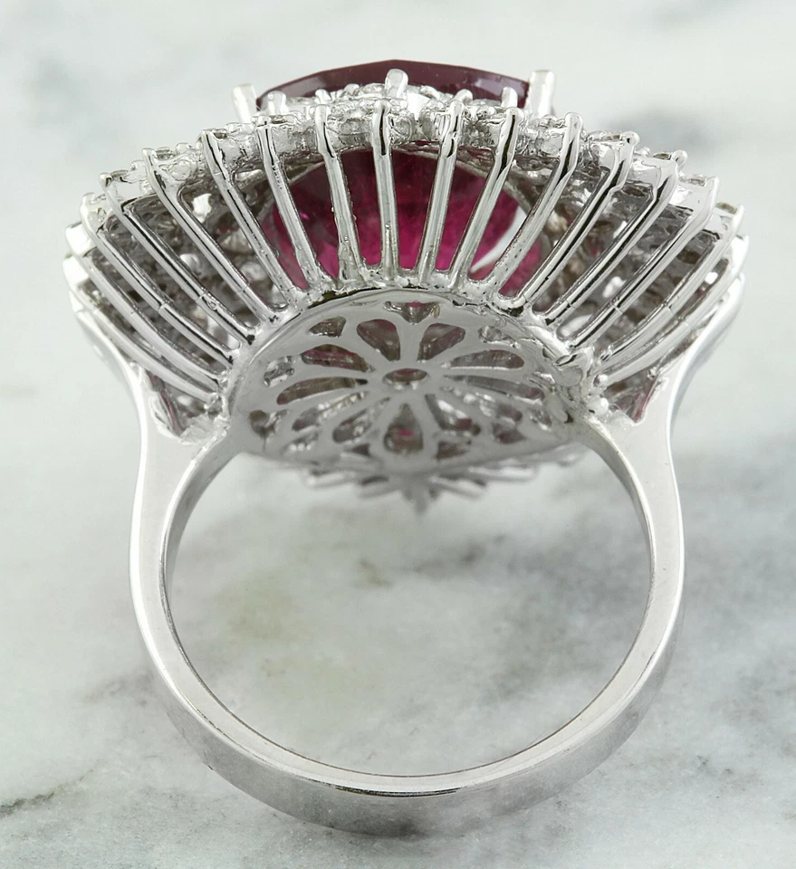 10.42CT Raspberry Red Pear Cut Ruby & Genuine White CZ Cluster Magnificent Ring - Image 3 of 4