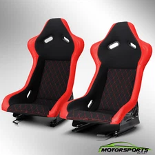2x Universal Main Black+Red Side PVC Reclinable Sport Racing Seats Left+Right