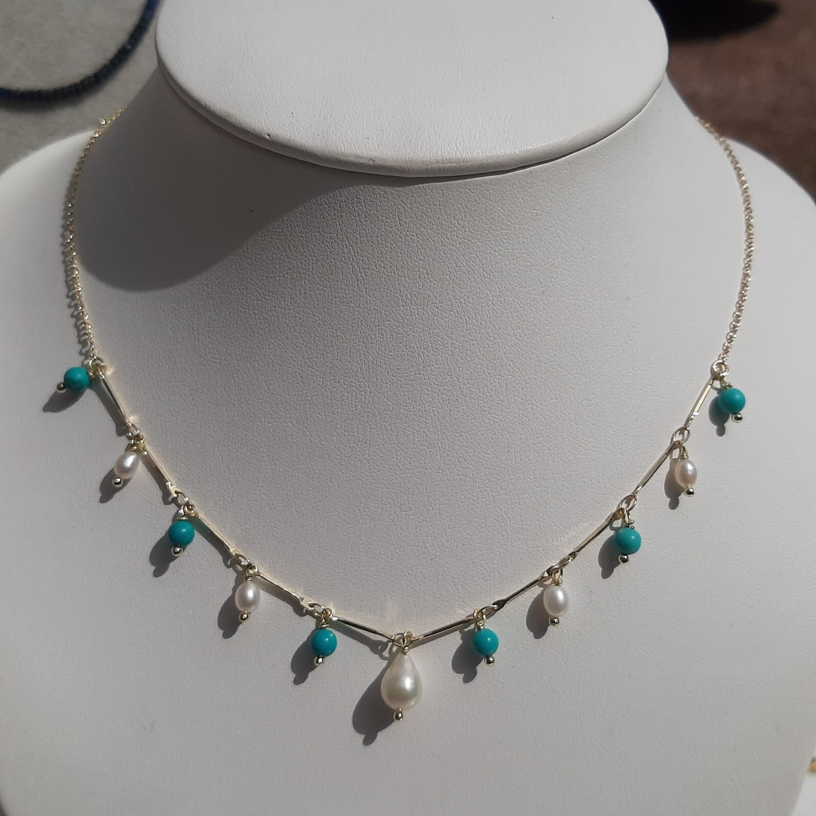 Collier fin turquoise véritable avec perles de culture d'eau douce, bijou ras de cou femme