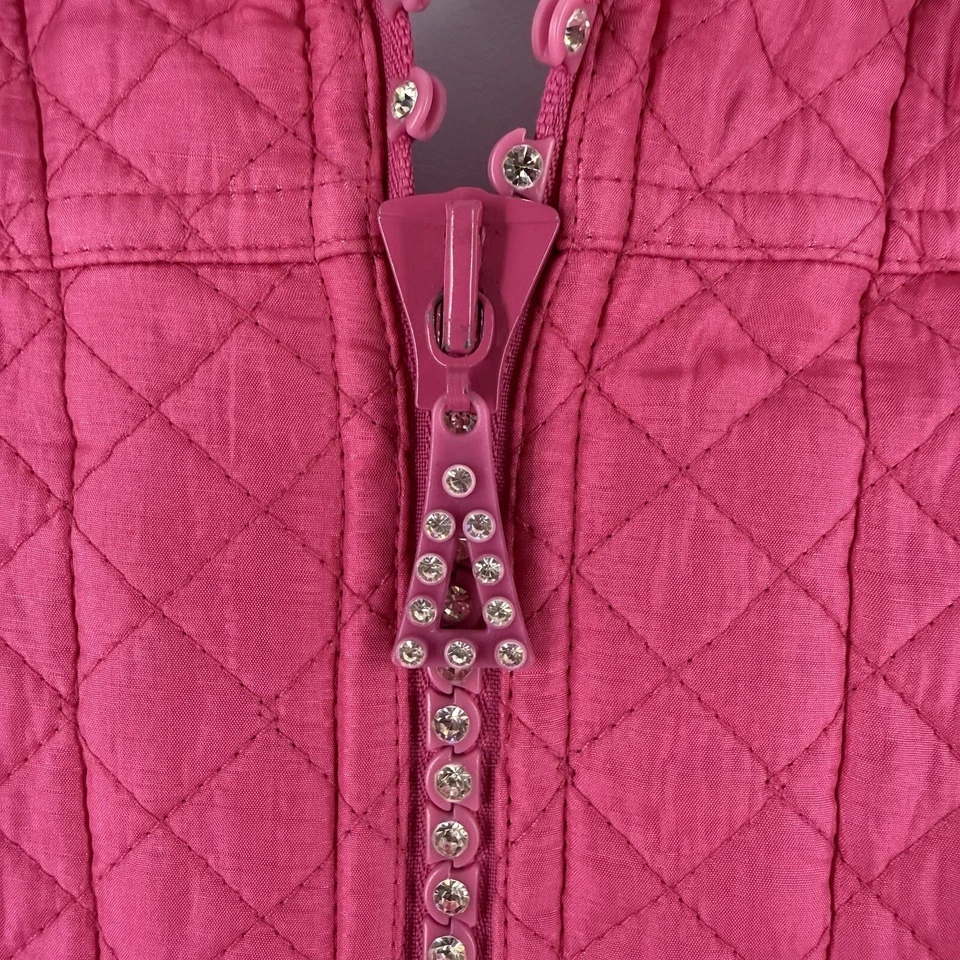 The Quacker Factory Jacket Women Lrg Bright Pink Silk Quilted Rhinestone Puffer - Image 3 of 4