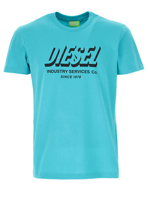 Diesel - Herren Rundhals Slim Fit Logo T-Shirt Türkis Organic - T-DIEGOS-A5