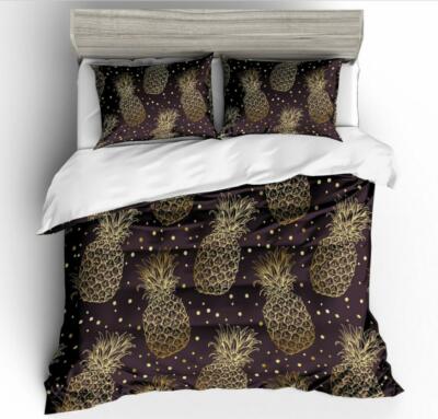 3D Golden Pineapple ZHUA313 Bed Pillowcases Quilt Duvet Cover Set Queen King Zoe