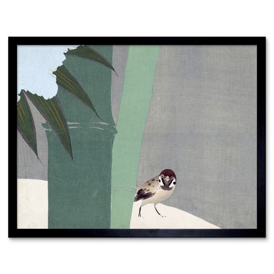 Kamisaka Sekka Bambus Schnee Vogel japanisches Gemälde Wandkunstdruck gerahmt 12x16