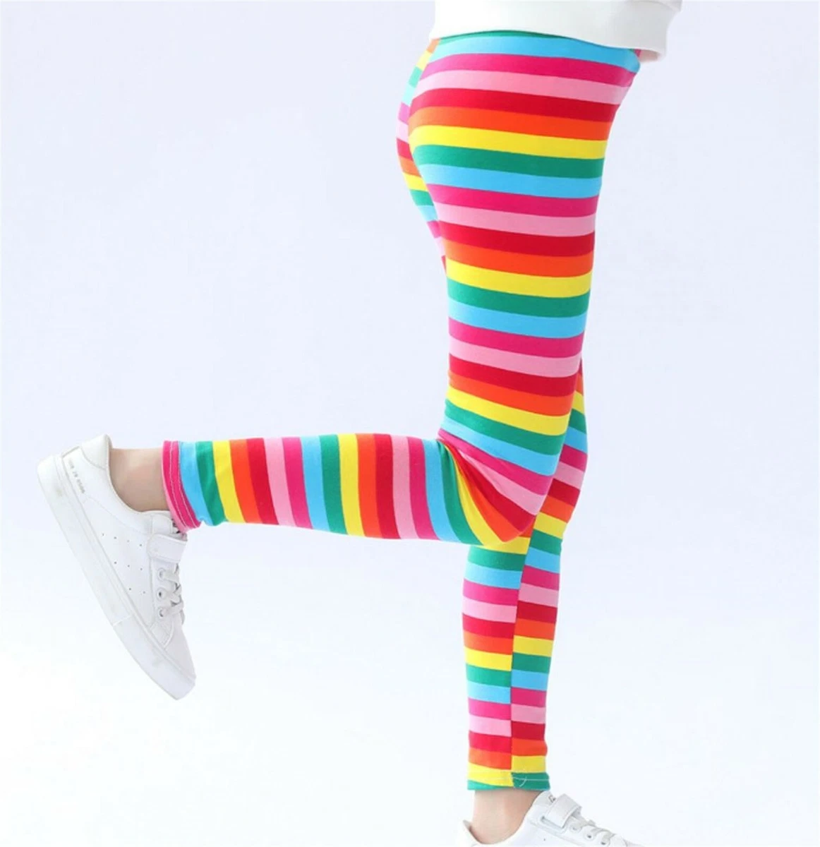 Girls Children Rainbow Colorful Striped Multi-color Cotton Party Pants  leggings