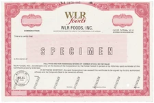 WLR Foods, Inc. Stock Certificate.