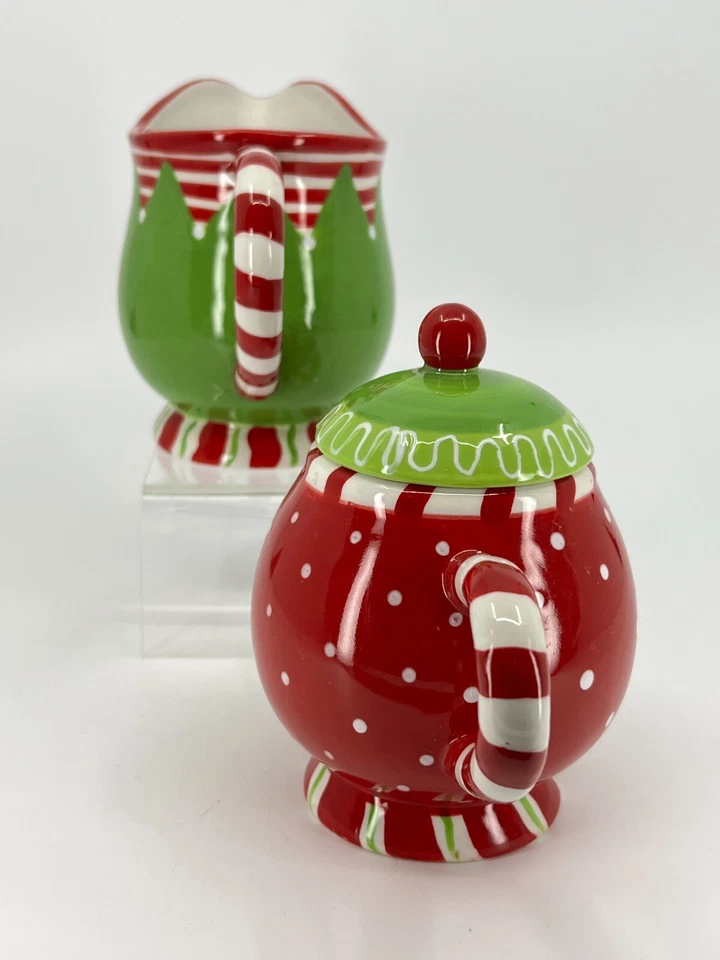 Holiday “Dots & Stripes” cream & sugar by Jane Adams Zrike Everyday Christmas - Image 3 of 4