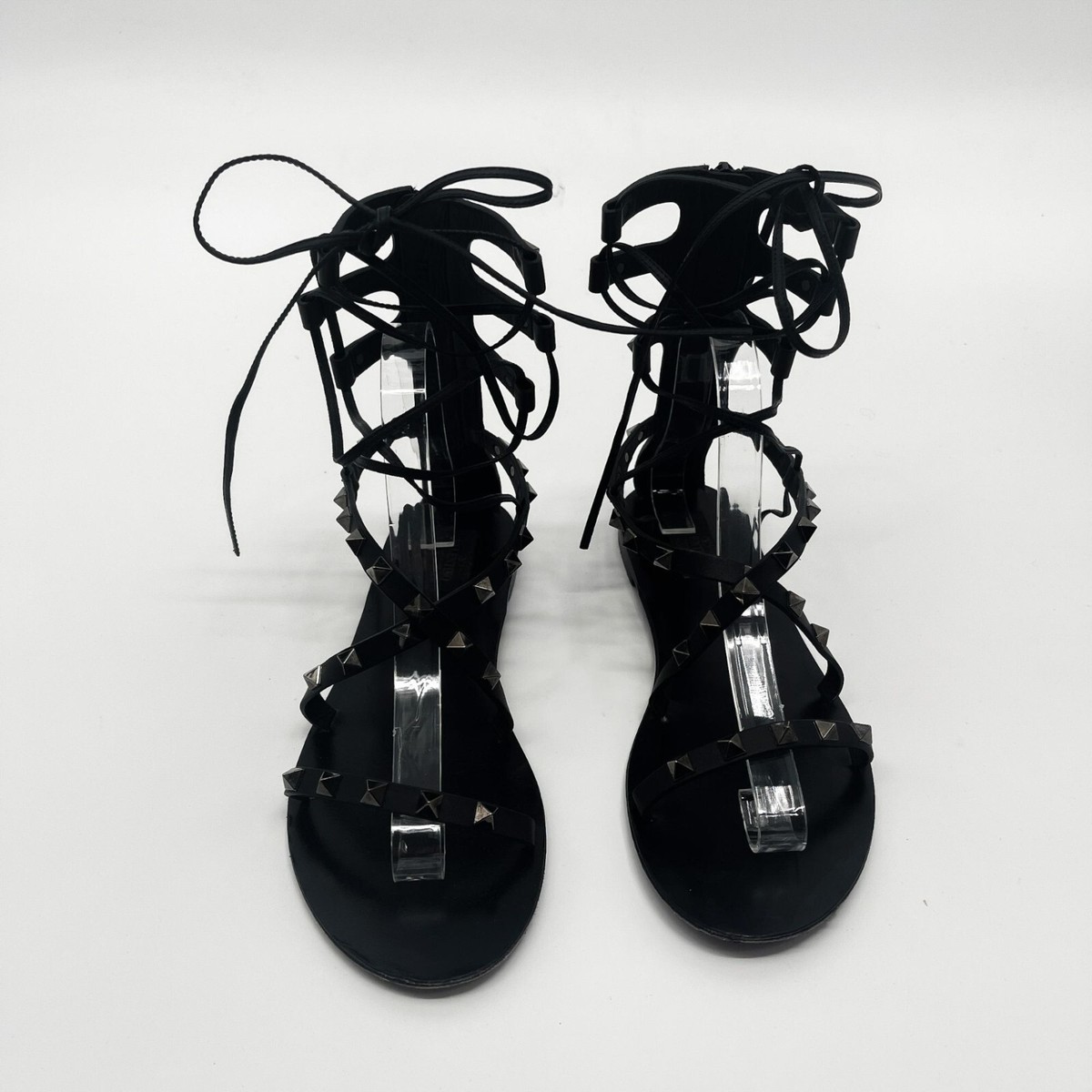 Valentino Garavani Rockstud Gladiator Black Leather Sandals Men\'s 40 Valentino Garavani Rockstud Studded Lace Up Black Gladiator  main image 4
