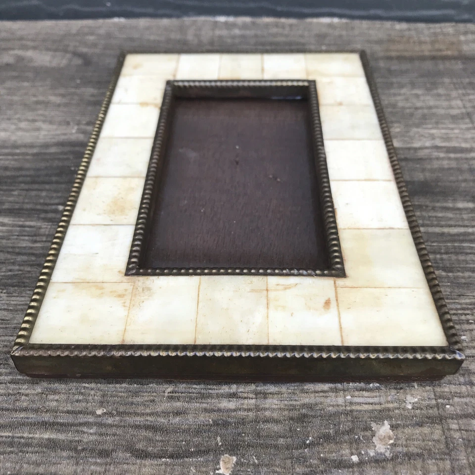 "Marco de fotos de colección con incrustaciones de hueso borde de latón 3x5"" mosaico pared de galería natural" Foto 4 de 4