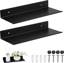 Floating Wall Bathroom Shelves, Black Self Adhesive Shelf No Drill, 2 Pack 30cm