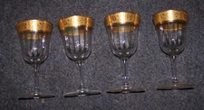 4 Vintage Tiffin Franciscan Rambler Rose Wine Water Goblet Stem Gold Encrusted