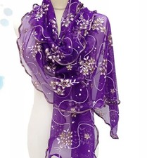 Purple Polyester Mesh Scarf with Shimmery Gold Accents