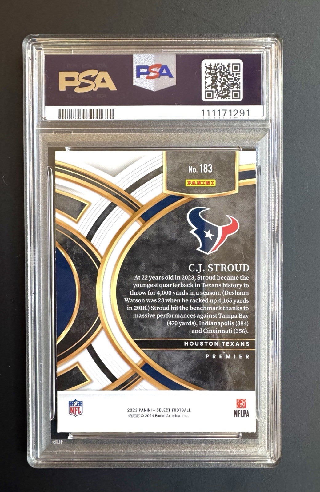 2023-2024 PANINI SELECT CJ STROUD ROOKIE PREMIER LEVEL RARE LOW POP 183 RC PSA 9 view 2