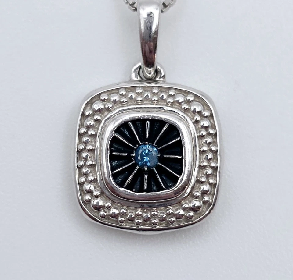 Collar colgante cuadrado de topacio azul de plata esterlina Riam vintage Art Deco delicado Foto 3 de 4