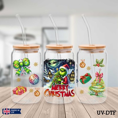 Grinch Weihnachten UV DTF Aufkleber - 16oz Libbey Dose Glasfolie yn619